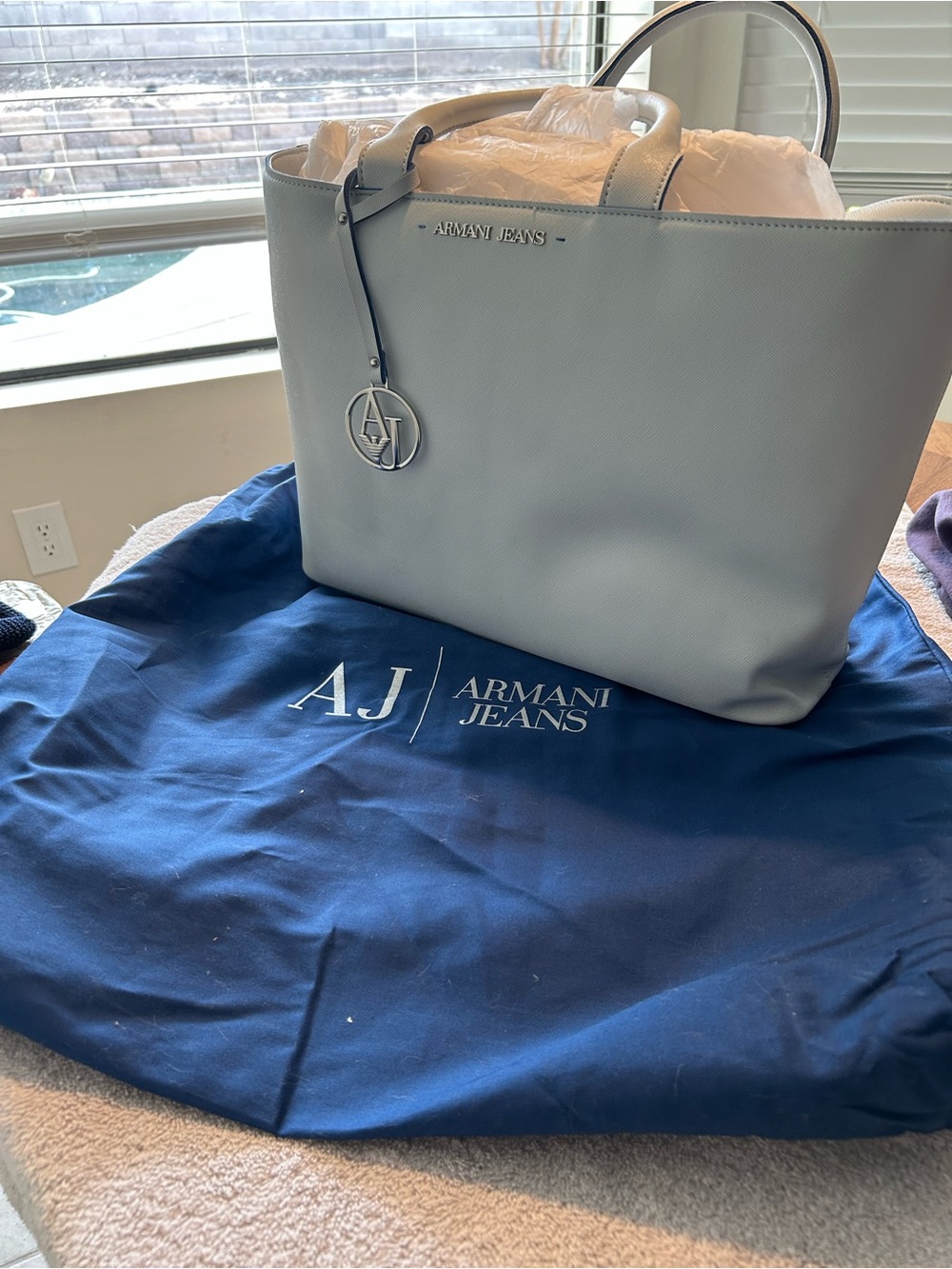 Armani Jeans Pale Blue Tote with Logo Charm
